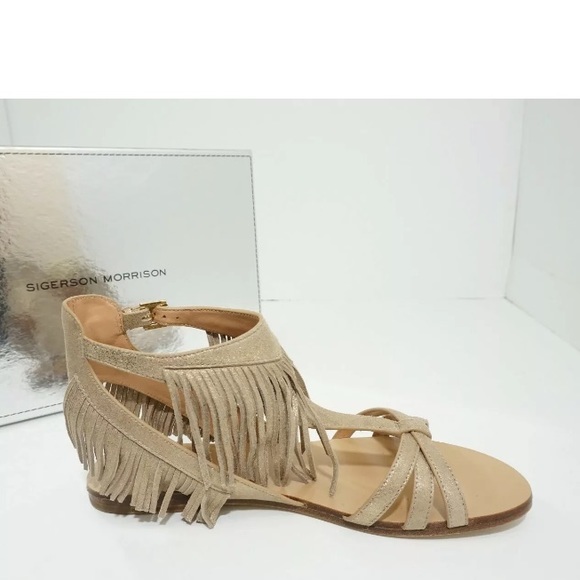 Sigerson Morrison LightGold Leather Flats Sandals - Picture 6 of 8